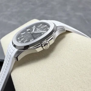 PATEK PHILIPPE AQUANAUT 5167 KNOCK OFF WATCHES CUSTOM GREY DIAL WHITE RUBBER STRAP AUTOMATIC 40MM 8 DONG HO PATEK PHILIPPE AQUANAUT 5167 CHE TAC MAT XAM TINH CHINH DAY CAO SU TRANG AUTOMATIC 40MM 8
