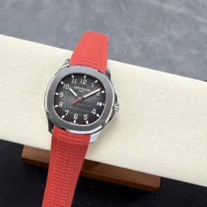 PATEK PHILIPPE AQUANAUT 5167 BEST REPLICA WATCHES CUSTOM GREY DIAL RED RUBBER STRAP AUTOMATIC 40MM 3 DONG HO PATEK PHILIPPE AQUANAUT 5167 REP 11 MAT XAM TINH CHINH DAY CAO SU DO AUTOMATIC 40MM 12