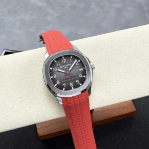 PATEK PHILIPPE AQUANAUT 5167 BEST REPLICA WATCHES CUSTOM GREY DIAL RED RUBBER STRAP AUTOMATIC 40MM 2 DONG HO PATEK PHILIPPE AQUANAUT 5167 REP 11 MAT XAM TINH CHINH DAY CAO SU DO AUTOMATIC 40MM 13