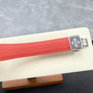 PATEK PHILIPPE AQUANAUT 5167 BEST REPLICA WATCHES CUSTOM GREY DIAL RED RUBBER STRAP AUTOMATIC 40MM 10 DONG HO PATEK PHILIPPE AQUANAUT 5167 REP 11 MAT XAM TINH CHINH DAY CAO SU DO AUTOMATIC 40MM 2