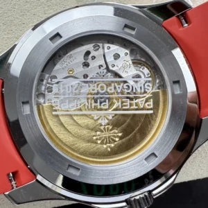 PATEK PHILIPPE AQUANAUT 5167 BEST REPLICA WATCHES CUSTOM GREY DIAL RED RUBBER STRAP AUTOMATIC 40MM 6 DONG HO PATEK PHILIPPE AQUANAUT 5167 REP 11 MAT XAM TINH CHINH DAY CAO SU DO AUTOMATIC 40MM 8