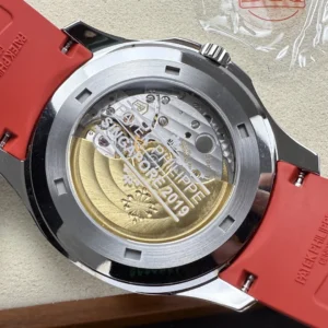 PATEK PHILIPPE AQUANAUT 5167 BEST REPLICA WATCHES CUSTOM GREY DIAL RED RUBBER STRAP AUTOMATIC 40MM 5 DONG HO PATEK PHILIPPE AQUANAUT 5167 REP 11 MAT XAM TINH CHINH DAY CAO SU DO AUTOMATIC 40MM 9