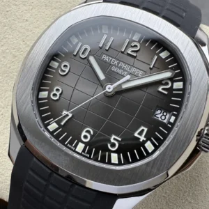 PATEK PHILIPPE AQUANAUT 5167 IMITATION WATCHES CUSTOM GREY DIAL BLACK RUBBER STRAP 40MM 5 DONG HO PATEK PHILIPPE AQUANAUT 5167 REPLICA 11 MAT XAM TINH CHINH DAY CAO SU DEN 40MM 8