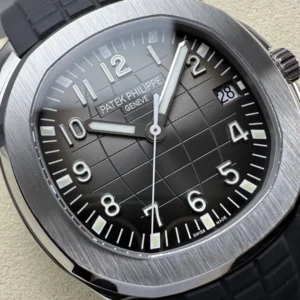 PATEK PHILIPPE AQUANAUT 5167 IMITATION WATCHES CUSTOM GREY DIAL BLACK RUBBER STRAP 40MM 4 DONG HO PATEK PHILIPPE AQUANAUT 5167 REPLICA 11 MAT XAM TINH CHINH DAY CAO SU DEN 40MM 9