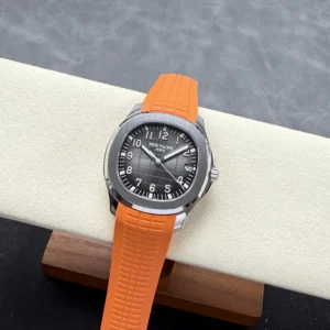 PATEK PHILIPPE AQUANAUT 5167 HIGH END WATCH REPLICAS CUSTOM GREY DIAL ORANGE RUBBER STRAP AUTOMATIC 40MM 3 DONG HO PATEK PHILIPPE AQUANAUT 5167 REPLICA 11 MAT XAM TINH CHINH DAY CAO SU DO AUTOMATIC 40MM 10