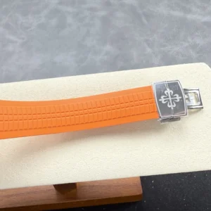 PATEK PHILIPPE AQUANAUT 5167 HIGH END WATCH REPLICAS CUSTOM GREY DIAL ORANGE RUBBER STRAP AUTOMATIC 40MM 11 DONG HO PATEK PHILIPPE AQUANAUT 5167 REPLICA 11 MAT XAM TINH CHINH DAY CAO SU DO AUTOMATIC 40MM 2