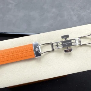 PATEK PHILIPPE AQUANAUT 5167 HIGH END WATCH REPLICAS CUSTOM GREY DIAL ORANGE RUBBER STRAP AUTOMATIC 40MM 10 DONG HO PATEK PHILIPPE AQUANAUT 5167 REPLICA 11 MAT XAM TINH CHINH DAY CAO SU DO AUTOMATIC 40MM 3