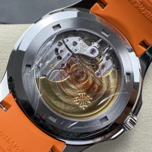 PATEK PHILIPPE AQUANAUT 5167 HIGH END WATCH REPLICAS CUSTOM GREY DIAL ORANGE RUBBER STRAP AUTOMATIC 40MM 8 DONG HO PATEK PHILIPPE AQUANAUT 5167 REPLICA 11 MAT XAM TINH CHINH DAY CAO SU DO AUTOMATIC 40MM 5