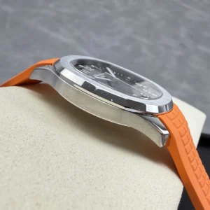 PATEK PHILIPPE AQUANAUT 5167 HIGH END WATCH REPLICAS CUSTOM GREY DIAL ORANGE RUBBER STRAP AUTOMATIC 40MM 6 DONG HO PATEK PHILIPPE AQUANAUT 5167 REPLICA 11 MAT XAM TINH CHINH DAY CAO SU DO AUTOMATIC 40MM 7