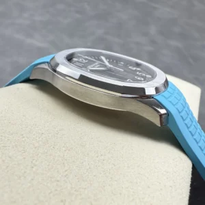 PATEK PHILIPPE AQUANAUT 5167 GOOD IMITATION WATCHES CUSTOM GREY DIAL BLUE RUBBER STRAP AUTOMATIC 40MM 7 DONG HO PATEK PHILIPPE AQUANAUT 5167 REPLICA MAT XAM TINH CHINH DAY CAO SU XANH 40MM 3