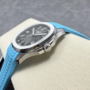 PATEK PHILIPPE AQUANAUT 5167 GOOD IMITATION WATCHES CUSTOM GREY DIAL BLUE RUBBER STRAP AUTOMATIC 40MM 6 DONG HO PATEK PHILIPPE AQUANAUT 5167 REPLICA MAT XAM TINH CHINH DAY CAO SU XANH 40MM 4