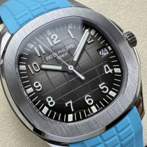 PATEK PHILIPPE AQUANAUT 5167 GOOD IMITATION WATCHES CUSTOM GREY DIAL BLUE RUBBER STRAP AUTOMATIC 40MM 4 DONG HO PATEK PHILIPPE AQUANAUT 5167 REPLICA MAT XAM TINH CHINH DAY CAO SU XANH 40MM 6