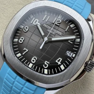 PATEK PHILIPPE AQUANAUT 5167 GOOD IMITATION WATCHES CUSTOM GREY DIAL BLUE RUBBER STRAP AUTOMATIC 40MM 3 DONG HO PATEK PHILIPPE AQUANAUT 5167 REPLICA MAT XAM TINH CHINH DAY CAO SU XANH 40MM 7