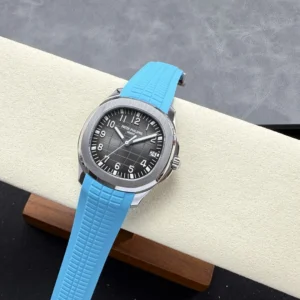 PATEK PHILIPPE AQUANAUT 5167 GOOD IMITATION WATCHES CUSTOM GREY DIAL BLUE RUBBER STRAP AUTOMATIC 40MM 2 DONG HO PATEK PHILIPPE AQUANAUT 5167 REPLICA MAT XAM TINH CHINH DAY CAO SU XANH 40MM 8