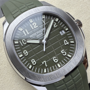 PATEK PHILIPPE AQUANAUT 5168G LUXURY FAKE WATCHES CUSTOM MOVEMENT CALIBRE 330 GREEN DIAL RUBBER STRAP AUTOMATIC 42MM 3 DONG HO PATEK PHILIPPE AQUANAUT 5168G CHE TAC CAO CAP MAT XANH LA TINH CHINH DAY CAO SU 42MM 12