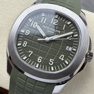 PATEK PHILIPPE AQUANAUT 5168G LUXURY FAKE WATCHES CUSTOM MOVEMENT CALIBRE 330 GREEN DIAL RUBBER STRAP AUTOMATIC 42MM 2 DONG HO PATEK PHILIPPE AQUANAUT 5168G CHE TAC CAO CAP MAT XANH LA TINH CHINH DAY CAO SU 42MM 13