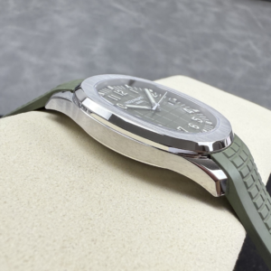 PATEK PHILIPPE AQUANAUT 5168G LUXURY FAKE WATCHES CUSTOM MOVEMENT CALIBRE 330 GREEN DIAL RUBBER STRAP AUTOMATIC 42MM 7 DONG HO PATEK PHILIPPE AQUANAUT 5168G CHE TAC CAO CAP MAT XANH LA TINH CHINH DAY CAO SU 42MM 8