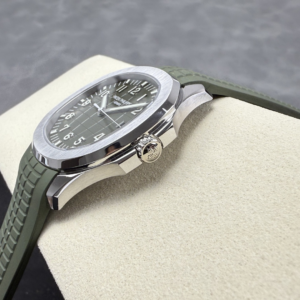 PATEK PHILIPPE AQUANAUT 5168G LUXURY FAKE WATCHES CUSTOM MOVEMENT CALIBRE 330 GREEN DIAL RUBBER STRAP AUTOMATIC 42MM 6 DONG HO PATEK PHILIPPE AQUANAUT 5168G CHE TAC CAO CAP MAT XANH LA TINH CHINH DAY CAO SU 42MM 9