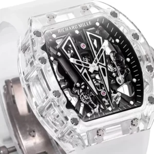 RICHARD MILLE RM27-03 IMITATION WATCHES SAPPHIRE CASE SKELETON WHITE RUBBER STRAP TOURBILLON 44MM 3 DONG HO RICHARD MILLE RM27 03 CHE TAC VO SAPPHIRE TRONG SUOT DAY CAO SU TOURBILLON 44MM 6