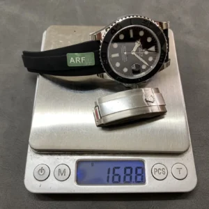 ROLEX YACHT-MASTER REPLICA WATCH BLACK DIAL STAINLESS STEEL CUSTOM WEIGHT LIKE AUTHENTIC AR FACTORY 40MM 1 DONG HO ROLEX YACHT MASTER REPLICA 11 TINH CHINH TRONG LUONG BAN THEP MAT DEN CHUAN AUTH AR FACTORY 40MM 1