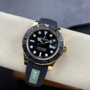 ROLEX YACHT-MASTER BEST REPLICA WATCHES GOLD PLATE VERSION CUSTOM WEIGHT BLACK DIAL AR FACTORY 40MM 2 DONG HO ROLEX YACHT MASTER REPLICA TINH CHINH TRONG LUONG BAN MA VANG GOLD MAT DEN CHUAN AUTH AR FACTORY 40MM 8