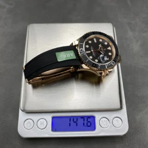 ROLEX YACHT-MASTER IMITATION WATCH ROSE GOLD PLATE VERSION CUSTOM WEIGHT BLACK DIAL AR FACTORY 40MM 1 DONG HO ROLEX YACHT MASTER REPLICA TINH CHINH TRONG LUONG BAN MA VANG HONG MAT DEN CHUAN AUTH AR FACTORY 40MM 13